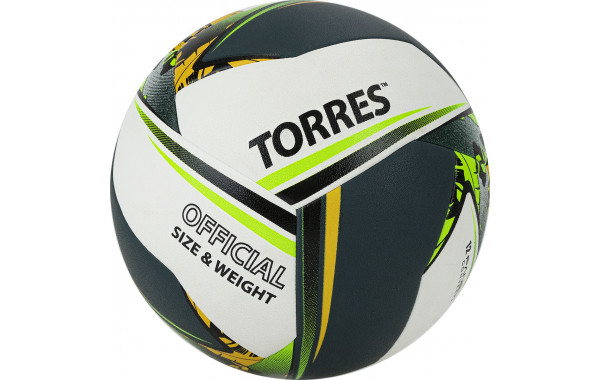 Мяч волейбольный Torres Save V321505 р.5, синт.кожа (ПУ), гибрид, бут.кам, бело-зелено-желный 600_380