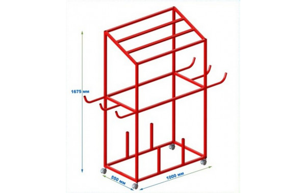 Стеллаж на колесиках для ковриков-скакалок-эспандеров-палочек (цвет красный) Dinamika 600_380
