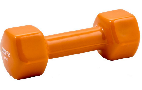 Гантель в виниловой оболочке 2 кг Profi-Fit форма шестигранник, оранжевый 600_380