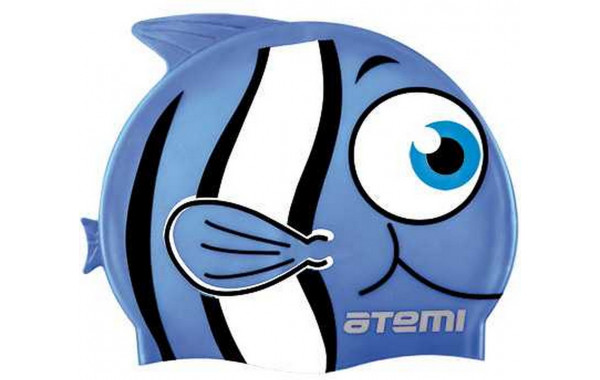 Шапочка для плавания Atemi FC105 силикон, рыбка голубой 600_380