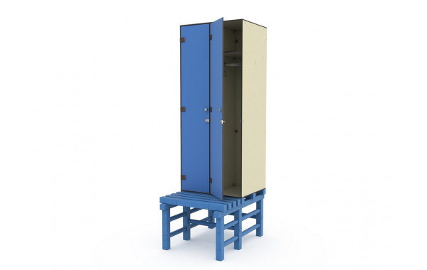Шкаф для раздевалок HPL пластик ТС 2-1 на скамье-подставке (2 секции) 600_380