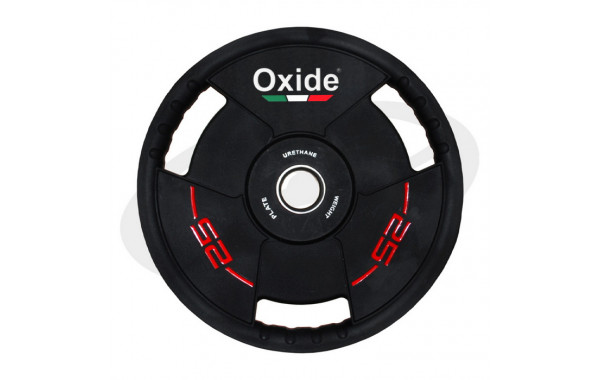 Диск олимпийский Oxide Fitness OWP02 D50мм полиуретановый, с 3-мя хватами, черный 25кг. 600_380