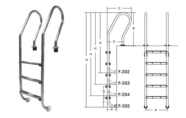 Лестница для бассейнов серии F F205 ПТК Спорт 021-0534 600_380