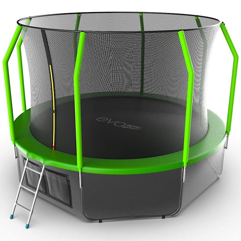 Батут с внутренней сеткой и лестницей EVO Jump Cosmo 12ft + нижняя сеть, зеленый 800_800