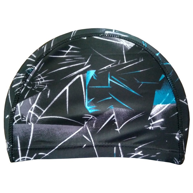 Шапочка для плавания Sportex лайкра R18078 черная с голубым 800_800