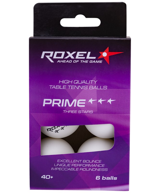 Мячи для настольного тенниса Roxel 3* Prime, 6 шт, белый 665_800