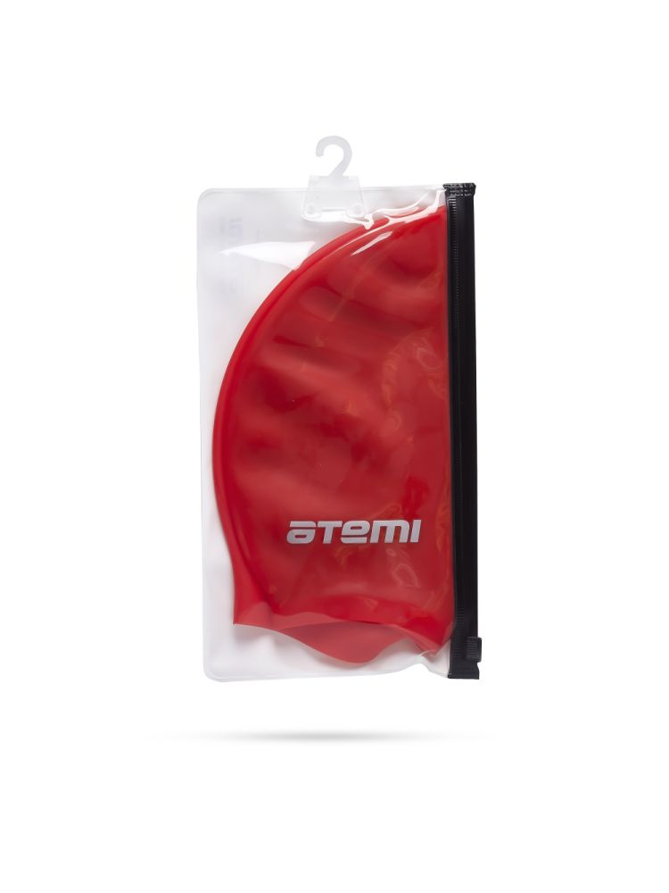 Шапочка для плавания Atemi силикон (c ушами), EC102 красная 750_1000