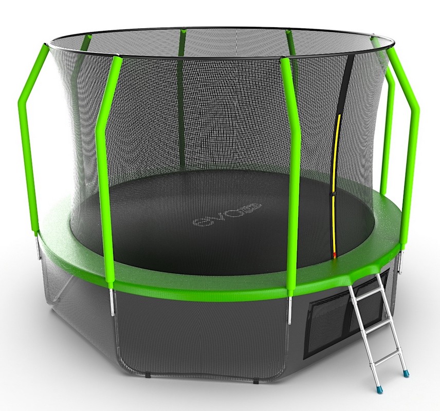 Батут с внутренней сеткой и лестницей EVO Jump Cosmo 12ft + нижняя сеть, зеленый 856_800