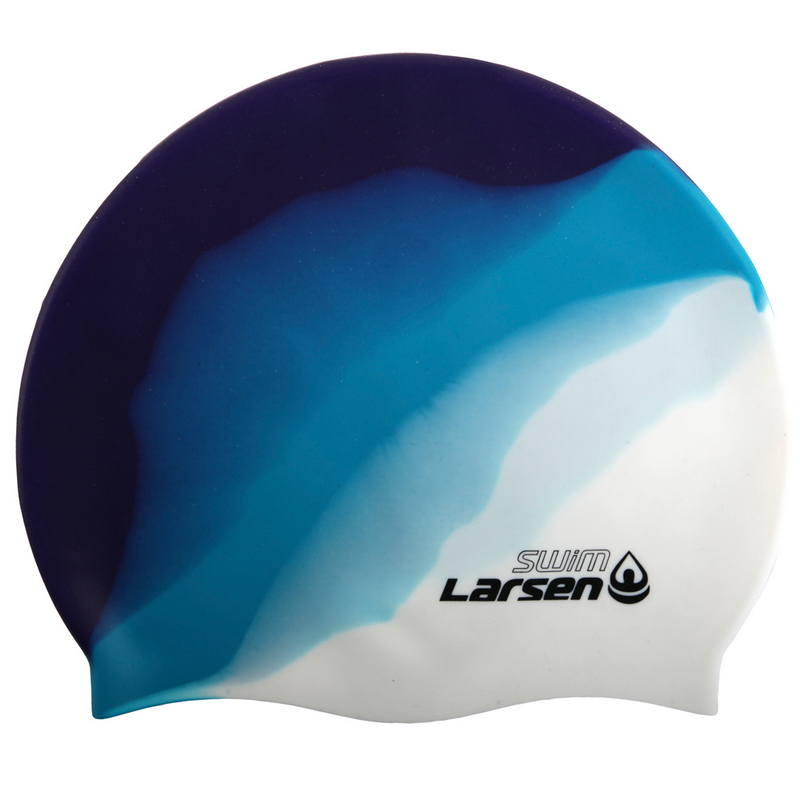 Шапочка плавательная Larsen MC34 белый\синий 800_800