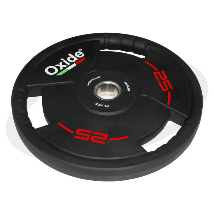 Диск олимпийский Oxide Fitness OWP02 D50мм полиуретановый, с 3-мя хватами, черный 25кг. 700_700
