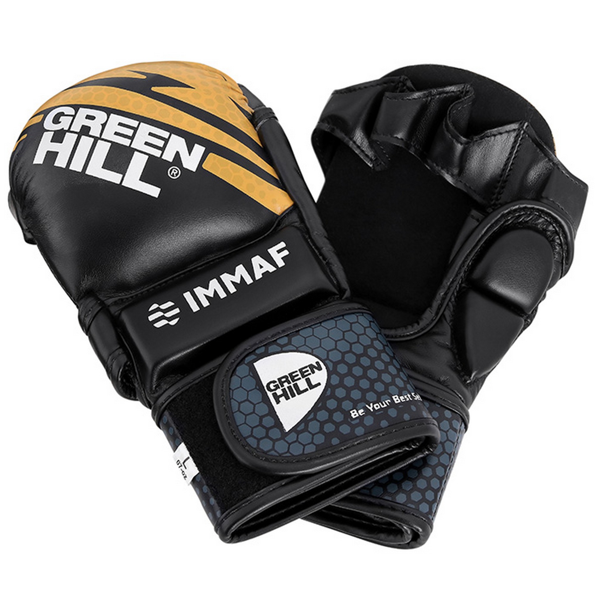 Перчатки MMA Green Hill MMAF approved MMI-602 черно-золотистый 2000_2000