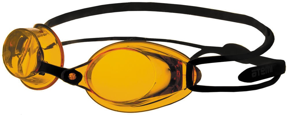 Очки для плавания Atemi стартовые, силикон черный-янтарь R102 1000_400