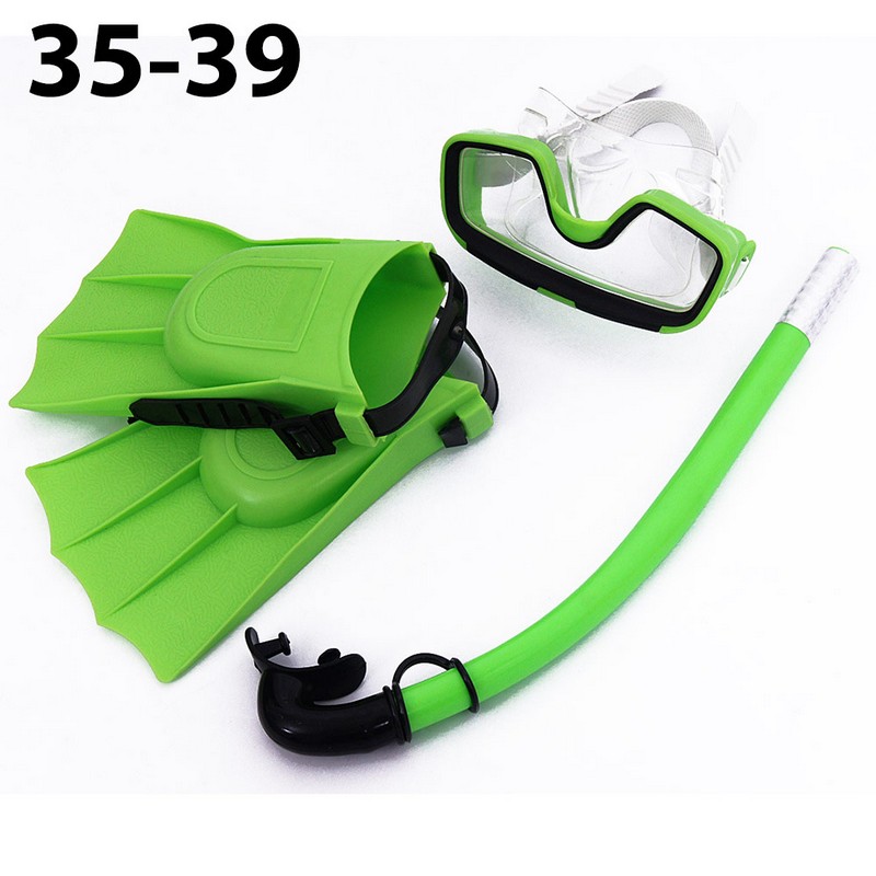 Набор для плавания 35-39 подростковый Sportex маска трубка + ласты (ПВХ) E33155 зеленый 800_800