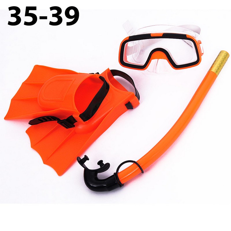 Набор для плавания 35-39 подростковый Sportex маска трубка + ласты (ПВХ) E33155 оранжевый 800_800