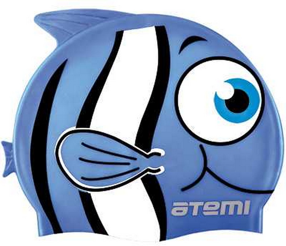 Шапочка для плавания Atemi FC105 силикон, рыбка голубой 930_800