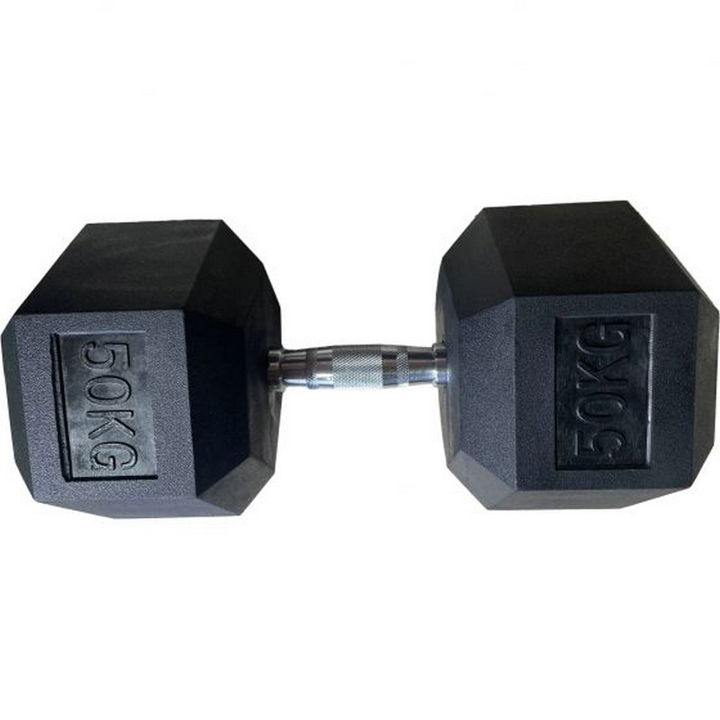 Обрезиненная гексагональная гантель 50кг Inex Hex Dumbbell TF-D2017-50 черный 800_800