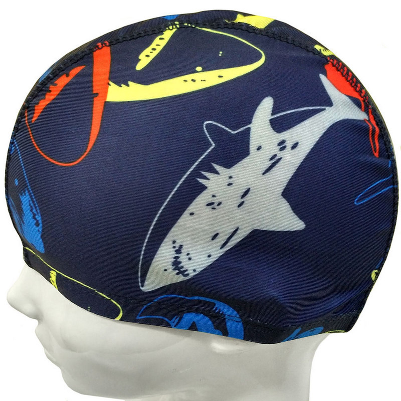 Шапочка для плавания взрослая Sportex полиэстер (синяя с рисунком) C33687 800_800