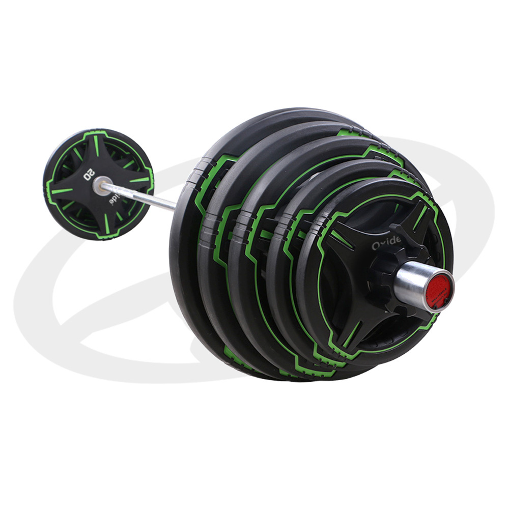 Диск олимпийский, полиуретановый, с 4-мя хватами, цвет черный с ярко зелеными полосами, 5кг Oxide Fitness OWP01 1000_1000