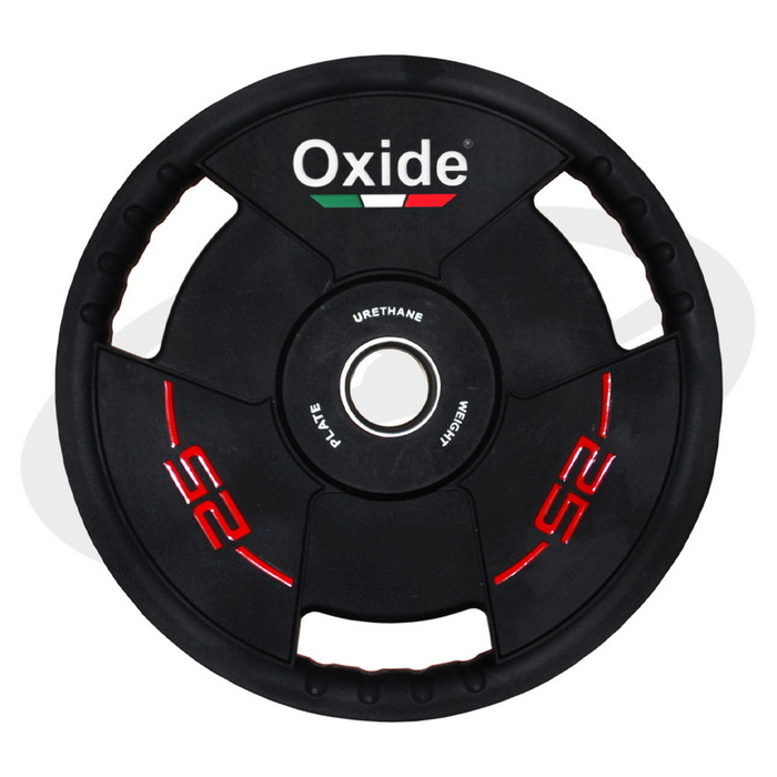 Диск олимпийский Oxide Fitness OWP02 D50мм полиуретановый, с 3-мя хватами, черный 25кг. 700_700